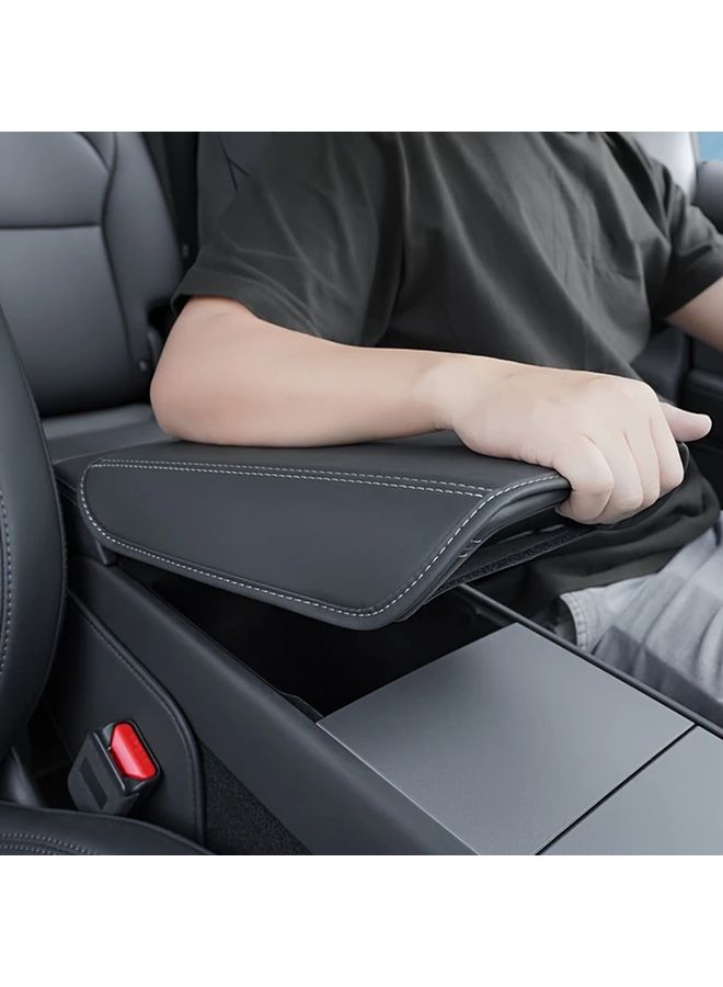 Tesla Model Y Model 3 Center Console Armrest Cover Black Faux Leather Scratch Resistant - Image 3