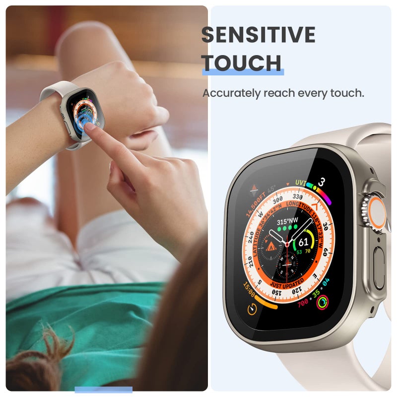 Tensea [3PCS for Apple Watch Screen Protector Case Ultra 3 / Ultra 2 / Ultra 49mm Accessories, iWatch Protective Face Cover for Women Men, Tempered Glass Film Hard Bumper for iPhone Watch 49 mm - Image 5