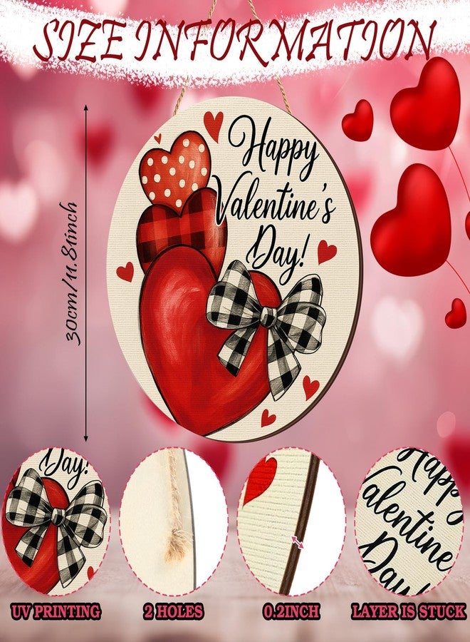 Memorywuu 3 Pcs Valentines Day Decorations Door Sign Love Heart Welcome Wooden Hanging Sign Happy Valentine's Day Wood Wreath with Rope for Front Door Outdoor Farmhouse Porch Party Decor - Image 2