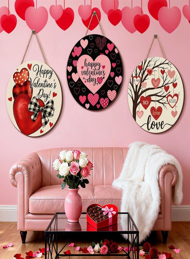 Memorywuu 3 Pcs Valentines Day Decorations Door Sign Love Heart Welcome Wooden Hanging Sign Happy Valentine's Day Wood Wreath with Rope for Front Door Outdoor Farmhouse Porch Party Decor - Image 4