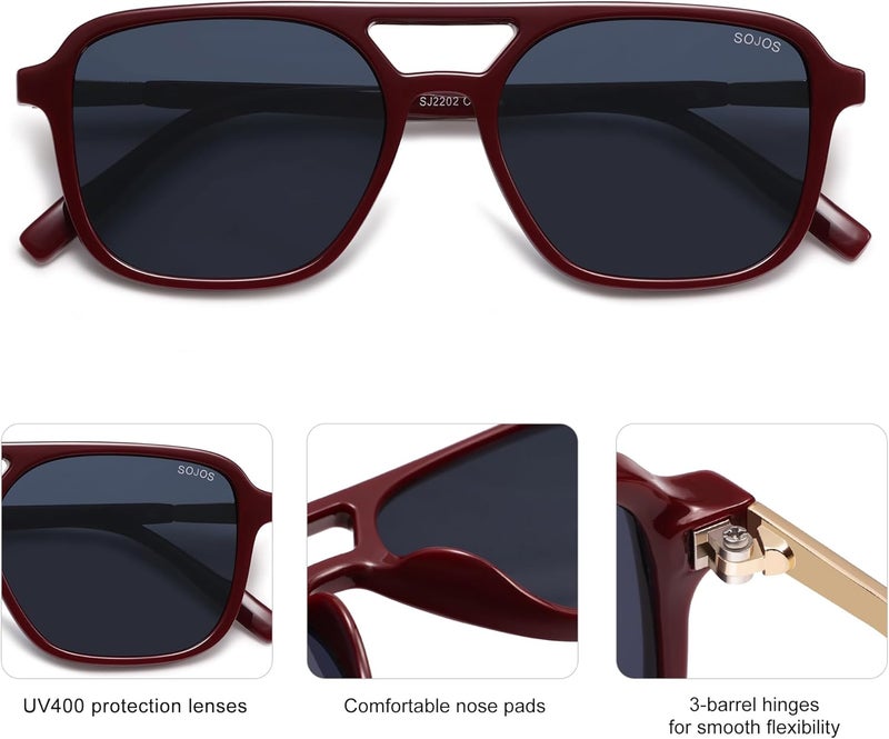 Sojos Multiple options Retro Aviator Sunglasses for Women Men,Trendy Rectangle Womens Mens Shades Sun Glasses SJ2202 Ventilated design - Image 4
