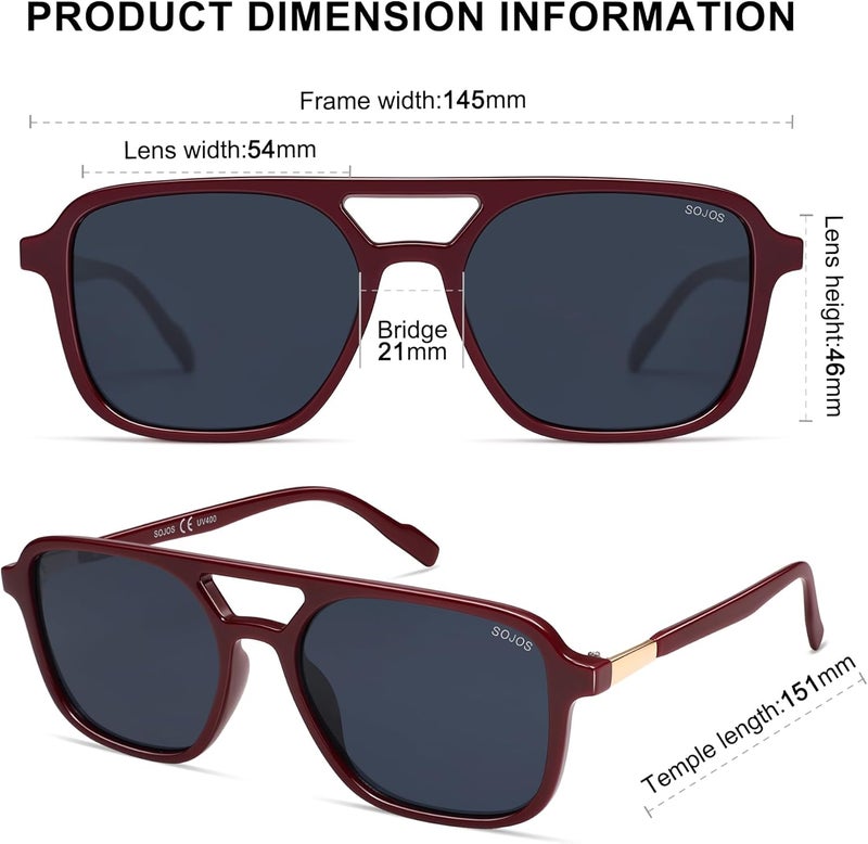 Sojos Multiple options Retro Aviator Sunglasses for Women Men,Trendy Rectangle Womens Mens Shades Sun Glasses SJ2202 Ventilated design - Image 5