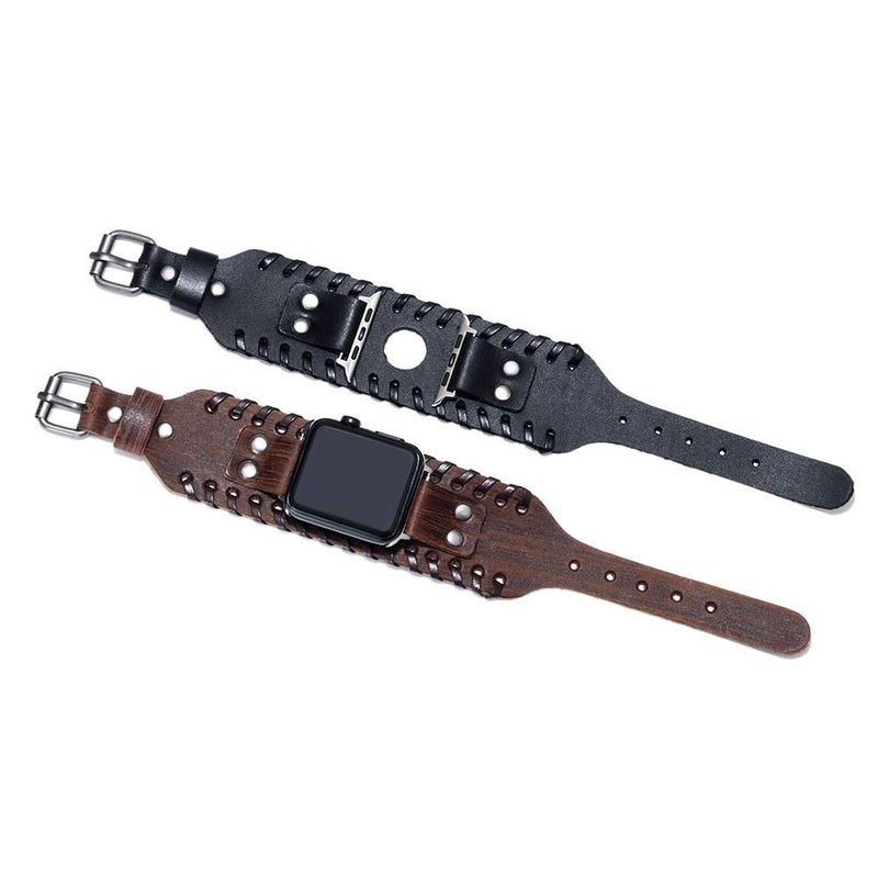 Adjustable Leather Classic Strap Smartwatch Band Compatible with Apple Watch with Fit Replacement Strap for Daily Wear in Brown - Image 3