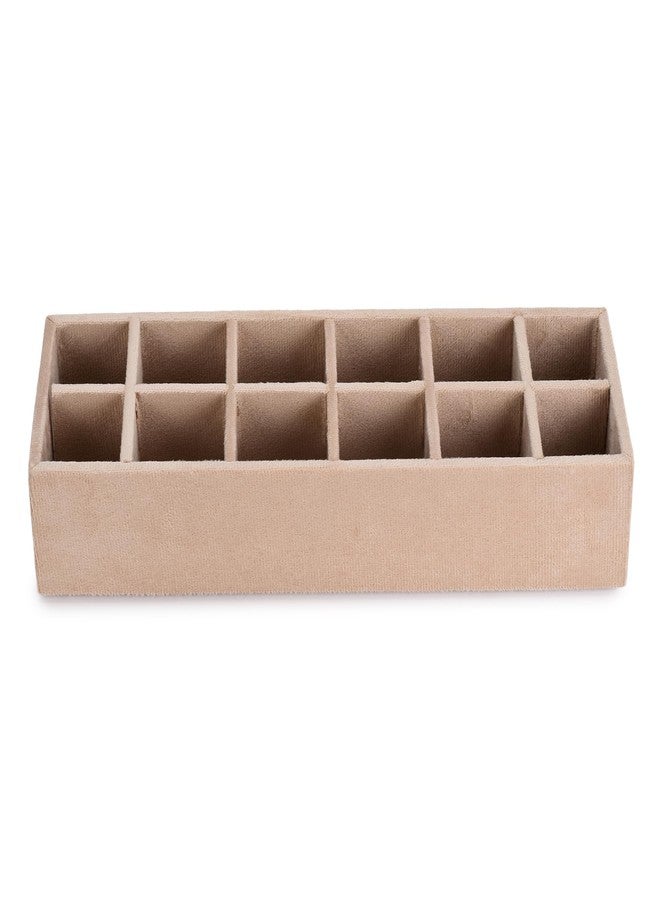 AZYEEA Trinket Jewelry Tray for, Earrings, Jhumkas, chains and Other Jewelry, Storage drawer organiser for Home and Closet Organization - 12 Grid (Cream)(12x4x2.3 inch) - Image 2