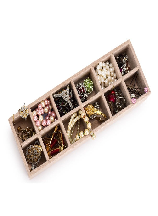AZYEEA Trinket Jewelry Tray for, Earrings, Jhumkas, chains and Other Jewelry, Storage drawer organiser for Home and Closet Organization - 12 Grid (Cream)(12x4x2.3 inch) - Image 1