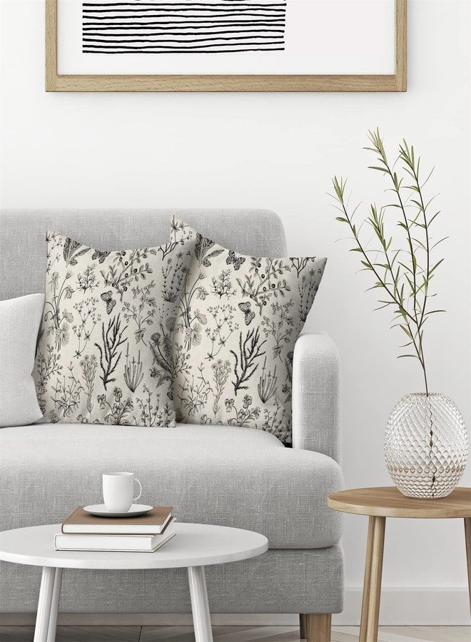 AEIOAE Spring Pillow Covers 18x18 Inch Set of 2,Black Gray Wild Flower Plant Throw Pillows Case,Seasonal Floral Outdoor Decorative Square Linen Farmhouse Decor Cushion Covers for Home Sofa Bed Couch - Image 3