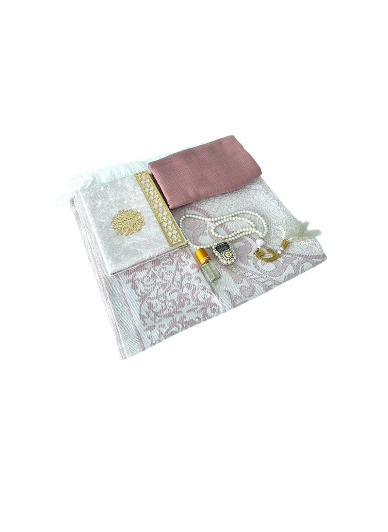 Generic - Sajadati Deluxe Muslim Prayer Gift Set – Holy Quran, Premium Salah Mat, Head Scarf, Tasbih Beads & Digital Counter, Oud Oil – Elegant Pink Islamic Gift for Ramadan, Eid & Special Occasions - Image 1