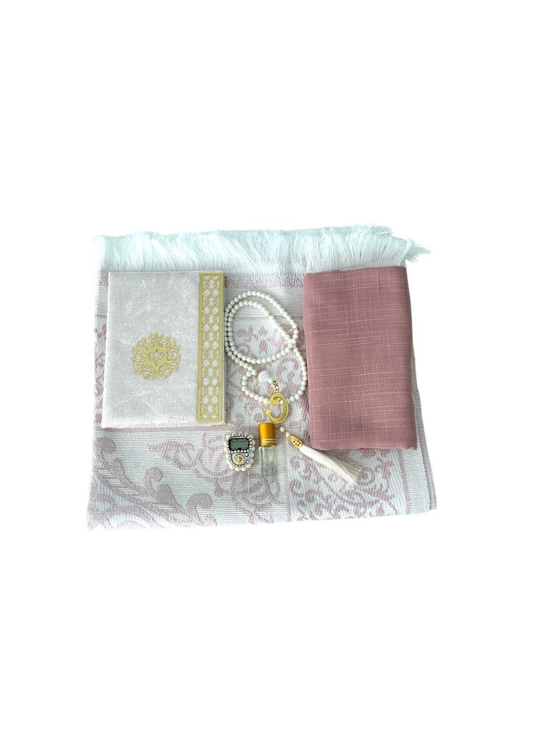 Generic - Sajadati Deluxe Muslim Prayer Gift Set – Holy Quran, Premium Salah Mat, Head Scarf, Tasbih Beads & Digital Counter, Oud Oil – Elegant Pink Islamic Gift for Ramadan, Eid & Special Occasions - Image 1