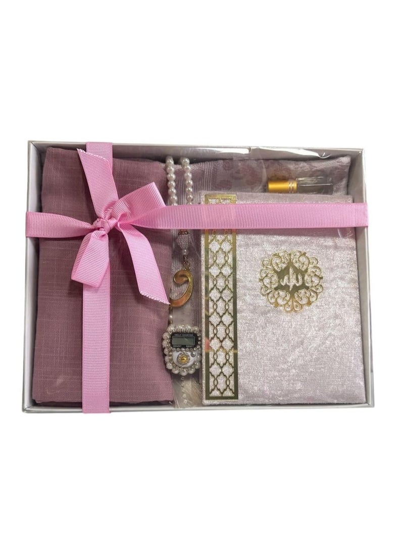 Generic - Sajadati Deluxe Muslim Prayer Gift Set – Holy Quran, Premium Salah Mat, Head Scarf, Tasbih Beads & Digital Counter, Oud Oil – Elegant Pink Islamic Gift for Ramadan, Eid & Special Occasions - Image 1