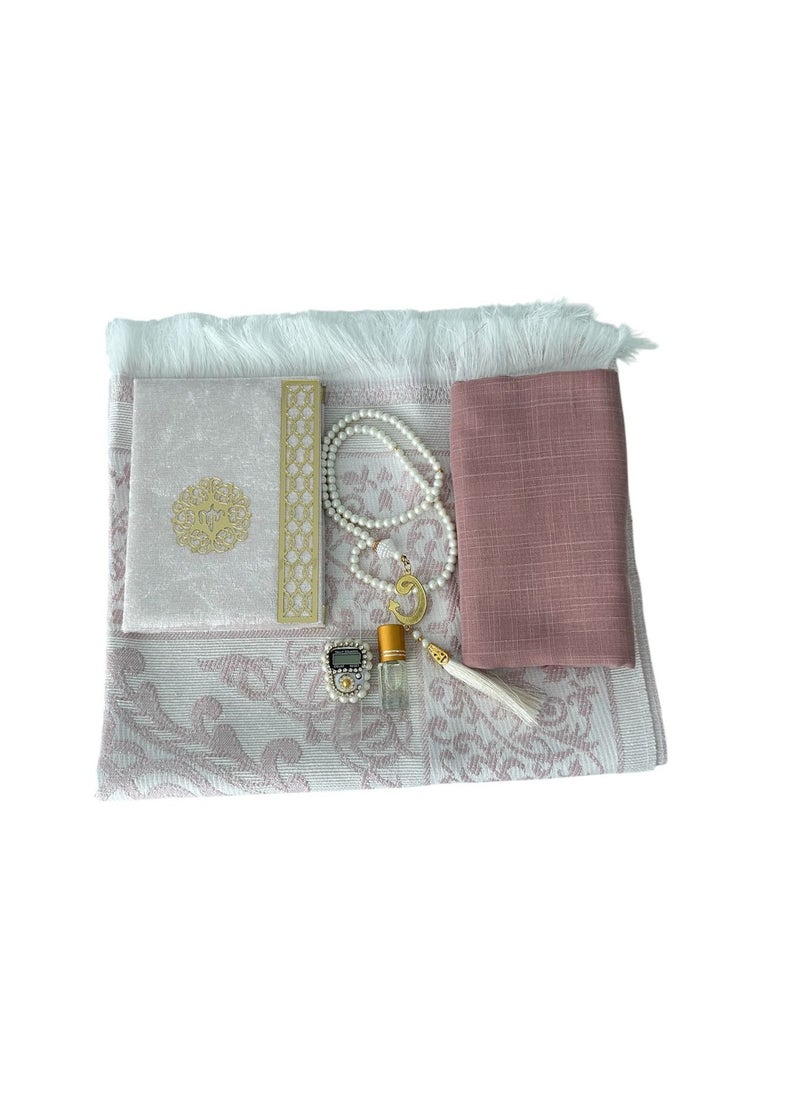 Generic - Sajadati Deluxe Muslim Prayer Gift Set – Holy Quran, Premium Salah Mat, Head Scarf, Tasbih Beads & Digital Counter, Oud Oil – Elegant Pink Islamic Gift for Ramadan, Eid & Special Occasions - Image 1