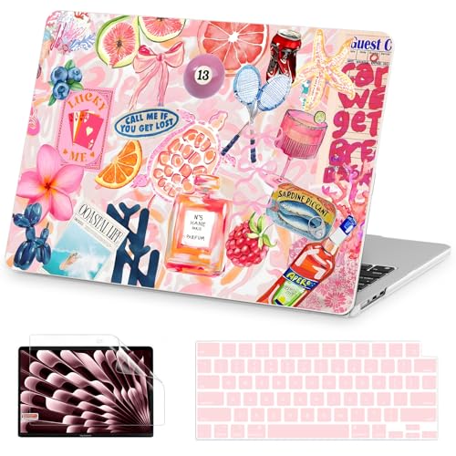 AKIT Compatible with MacBook Air 15 Inch Case 2026 2025-2023 M5 M4 M3 M2 A3448 A3241 A3114 A2941, Unique Pattern Hard Shell Laptop Case+Keyboard Cover+Screen Protector for MacBook Air 15 Inch, SumPink