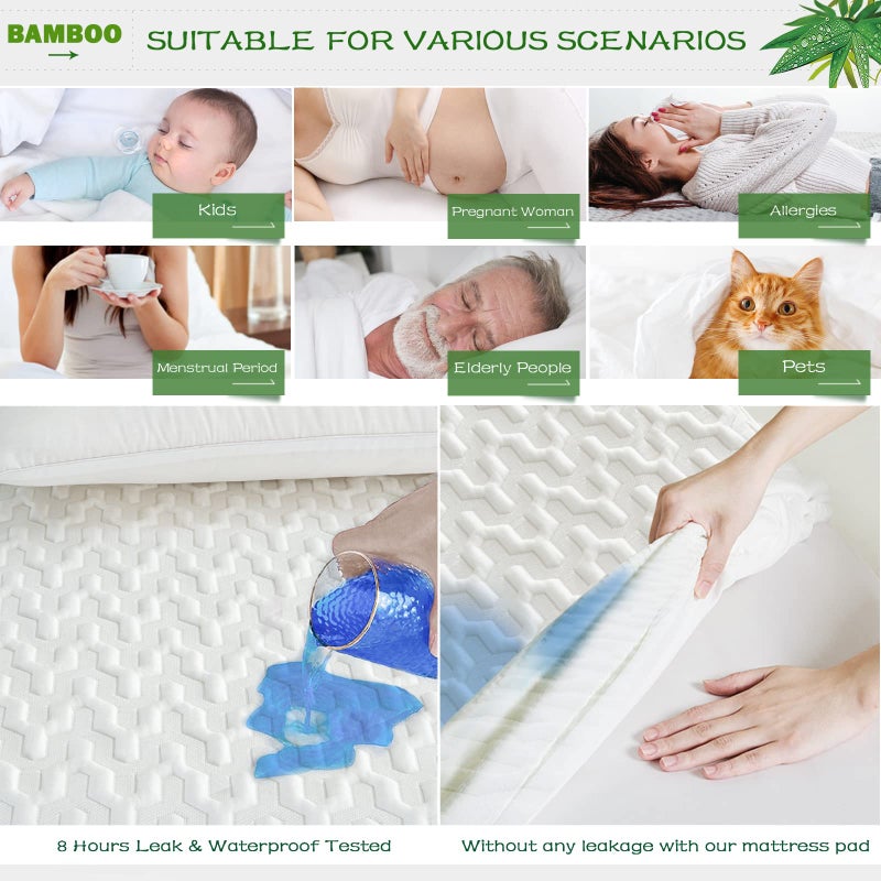 GRT Waterproof Rayon Bamboo Mattress Protector King Size - 3D Air Fiber Mattress Protector Cover  Cooling Mattress Pad Breathable Ultra Soft Noiseless 8''-21'' Deep Pocket Machine Washable - Image 5