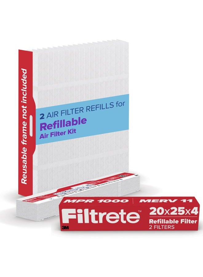 FILTRETE 20x25x4 Refillable Air Filter replacement, MPR 1000, MERV 11, Allergen Defense, 2 Pack, use with reusable air filter frame of Filtrete Refillable Air Filter Kit 20x25x4, for HVAC, Furnace, AC - Image 1