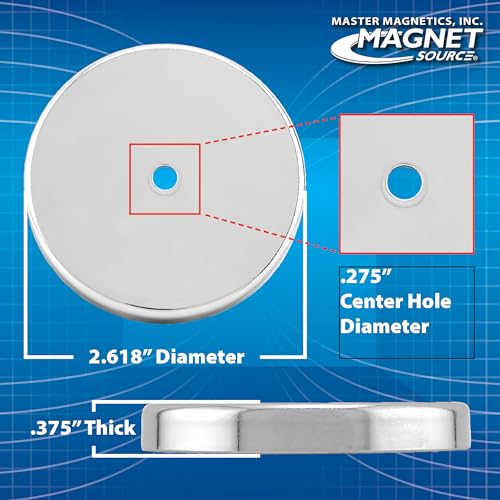 Master Magnetics عبوة مغناطيسية دائرية من ماستر ماغنيتيكس - مغناطيسات قوية ثقيلة - سحب 65 رطل لكل واحدة - للاستخدام الداخلي والخارجي - مطلية بالنيكل - قطر 2.618 بوصة - ثقب 0.275 بوصة - سمك 0.375 بوصة - عبوة 3 قطع - Image 3