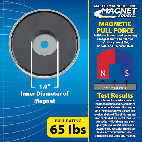 Master Magnetics عبوة مغناطيسية دائرية من ماستر ماغنيتيكس - مغناطيسات قوية ثقيلة - سحب 65 رطل لكل واحدة - للاستخدام الداخلي والخارجي - مطلية بالنيكل - قطر 2.618 بوصة - ثقب 0.275 بوصة - سمك 0.375 بوصة - عبوة 3 قطع - Image 4