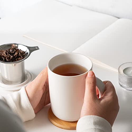 CEEFU Porcelain Tea Mug with Infuser and Lid, with Filter and Coaster, Loose Leaf Tea Cup Steeper Maker, 16 OZ for Tea/Coffee/Milk/Women/Office/Home/Gift (White) - Image 5