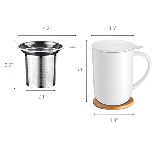 CEEFU Porcelain Tea Mug with Infuser and Lid, with Filter and Coaster, Loose Leaf Tea Cup Steeper Maker, 16 OZ for Tea/Coffee/Milk/Women/Office/Home/Gift (White) - Image 2
