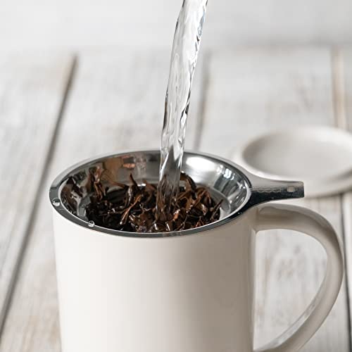 CEEFU Porcelain Tea Mug with Infuser and Lid, with Filter and Coaster, Loose Leaf Tea Cup Steeper Maker, 16 OZ for Tea/Coffee/Milk/Women/Office/Home/Gift (White) - Image 3