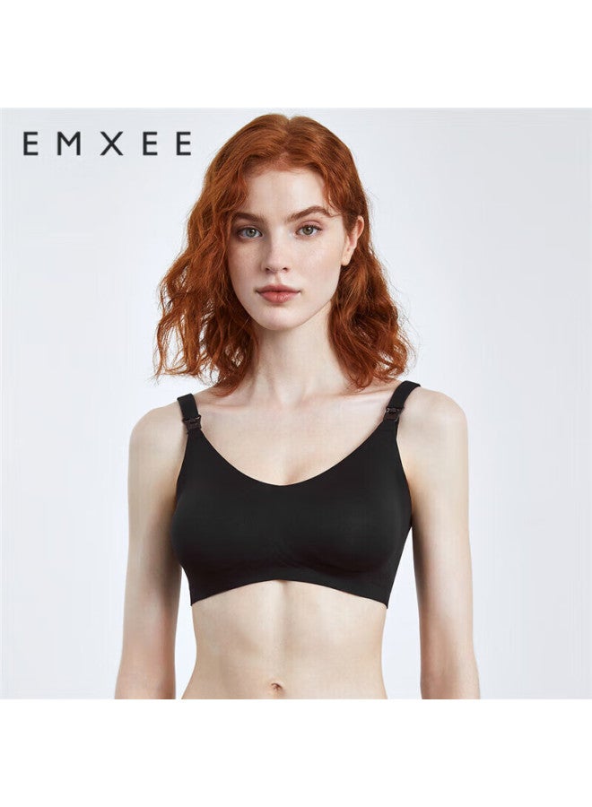 Emxee Nursing Bra, Thin And Comfortable For Spring And Autumn, Seamless, Push-up, Shaped, Front-opening For Breastfeeding, Black, Size M - Image 1
