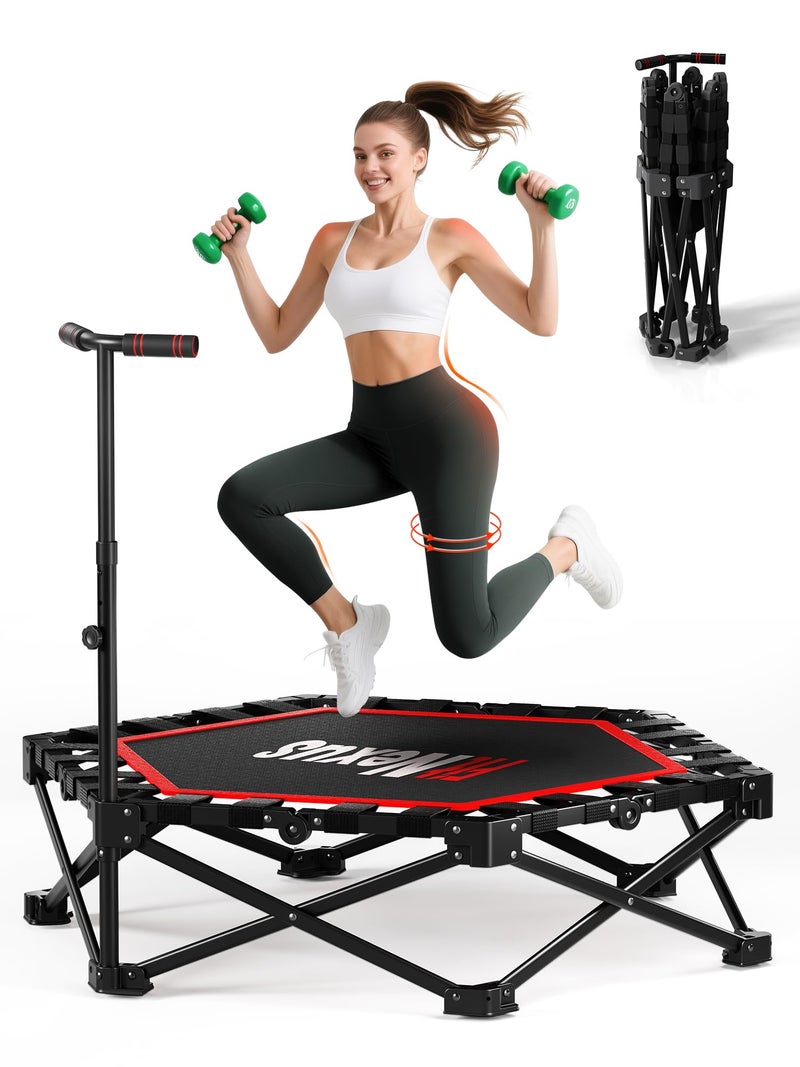 FitNexus 42" Foldable Mini Trampoline- 450lb Capacity Fitness Rebounder w/3-Level Adjustable T-Bar, Adults Workout Trampoline, Non-Slip Pad | Foldable Design for Home/Gym (Black Red) - Image 1
