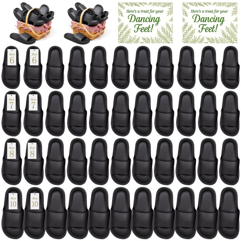 Chicingyou 48 Pairs Slide Sandals Bulk Wedding Flip Flops 4 Sizes Slippers with Sign Cards for Reception Guests Men Women House Shoes Washable(6-10,Black) - Image 1