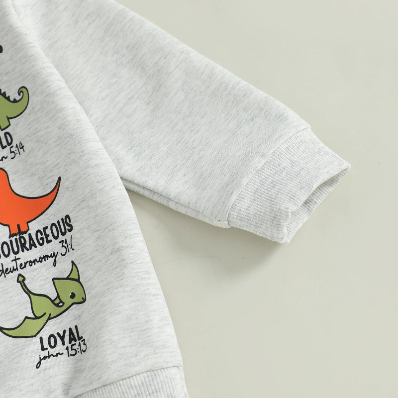 Fernvia Toddler Boy Fall Winter Clothes God Says I Am Long Sleeve Pullover Sweatshirts + Solid Joggers Pants Outfits Set (A Dinosaur Green, 2-3T) - Image 5