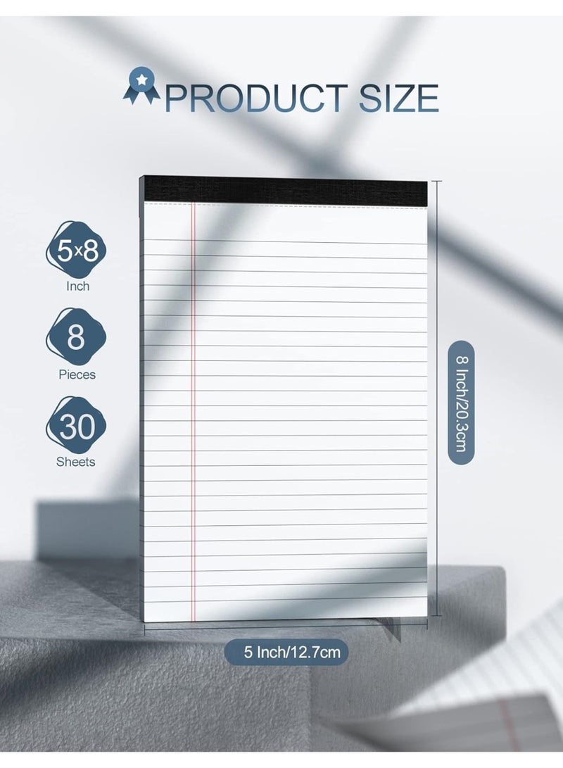 8 حزم دفاتر مكتبية قانونية 5x8 بوصة，دفاتر كتابة مسطرة 5x8 لتوريدات المكتب المنزلي，دفاتر ملاحظات صغيرة لقوائم المهام，دفاتر قانونية，دفاتر مسطرة ضيقة، ورق 80GSM للمدرسة، أبيض，30 ورقة لكل دفتر للعمل - Image 2