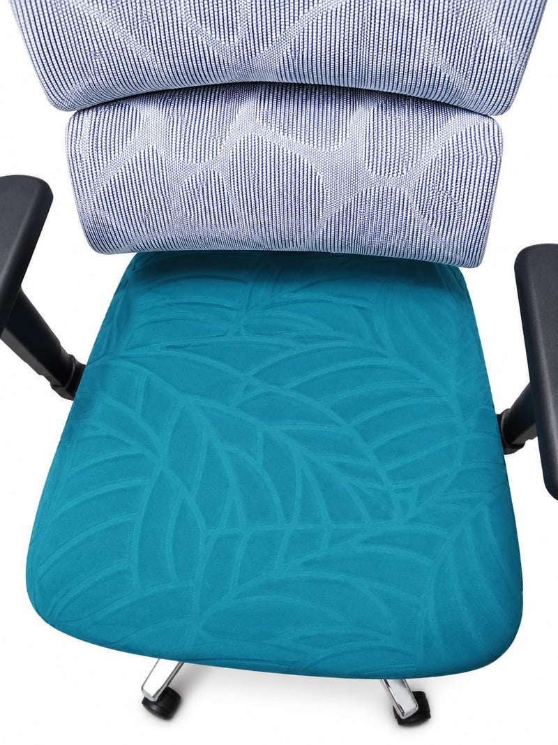 Office Chair Cover - Jacquard Lycra Washable Easy Installation - Fits Most Chairs (Petroleum) - Image 2