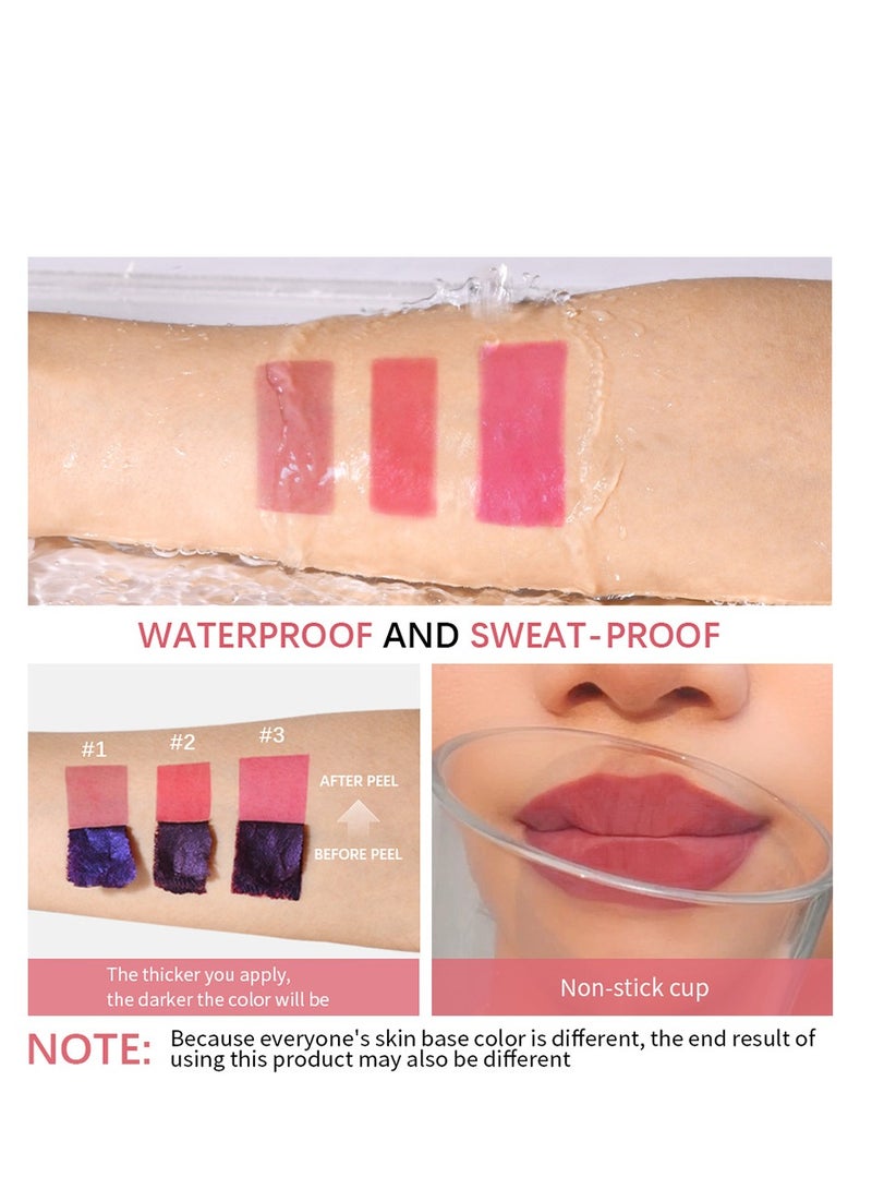 ليكرين 3 قطع من محدد الشفاه Tint Peel Off مقاوم للماء ، Lip Stain Peel Off Set مقاوم للعرق ، يأتي مع ملاقط ، وشم شفاه كامل غير لامع طويل الأمد للنساء ، عالي الصبغة ، مقاوم للتلطخ - Image 5