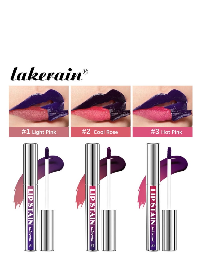 ليكرين 3 قطع من محدد الشفاه Tint Peel Off مقاوم للماء ، Lip Stain Peel Off Set مقاوم للعرق ، يأتي مع ملاقط ، وشم شفاه كامل غير لامع طويل الأمد للنساء ، عالي الصبغة ، مقاوم للتلطخ - Image 1