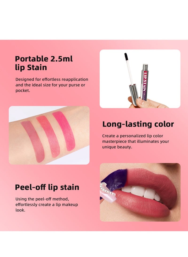 ليكرين 3 قطع من محدد الشفاه Tint Peel Off مقاوم للماء ، Lip Stain Peel Off Set مقاوم للعرق ، يأتي مع ملاقط ، وشم شفاه كامل غير لامع طويل الأمد للنساء ، عالي الصبغة ، مقاوم للتلطخ - Image 3