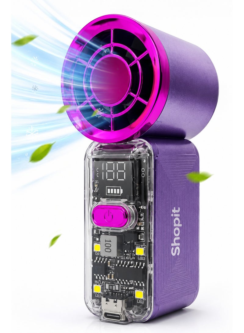 Shopit Mini Handheld Turbo Cooling Fan with Ice Plate, Digital Display, USB Rechargeable 1500mAh (Purple) - Image 1
