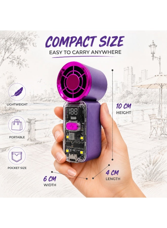 Shopit Mini Handheld Turbo Cooling Fan with Ice Plate, Digital Display, USB Rechargeable 1500mAh (Purple) - Image 3