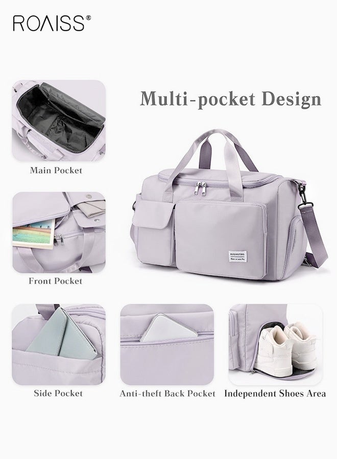 roaiss Duffle Bag for Women Sports with Wet Pocket Shoe Compartment Yoga Bag Thicken Sports Tote Gym Bag with Adjustable Strap Purple for Short Business Trips and Travel Dry and Wet Separation Multi-purpose Multi-pockets - Image 3