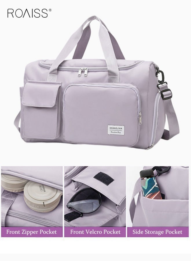 roaiss Duffle Bag for Women Sports with Wet Pocket Shoe Compartment Yoga Bag Thicken Sports Tote Gym Bag with Adjustable Strap Purple for Short Business Trips and Travel Dry and Wet Separation Multi-purpose Multi-pockets - Image 5
