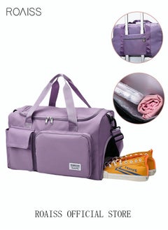 roaiss Duffle Bag for Women Sports with Wet Pocket Shoe Compartment Overnight Weekender Travel Bag Thicken Sports Tote Gym Bag Workout Carry on Bag with Adjustable Strap Purple  - Image 3