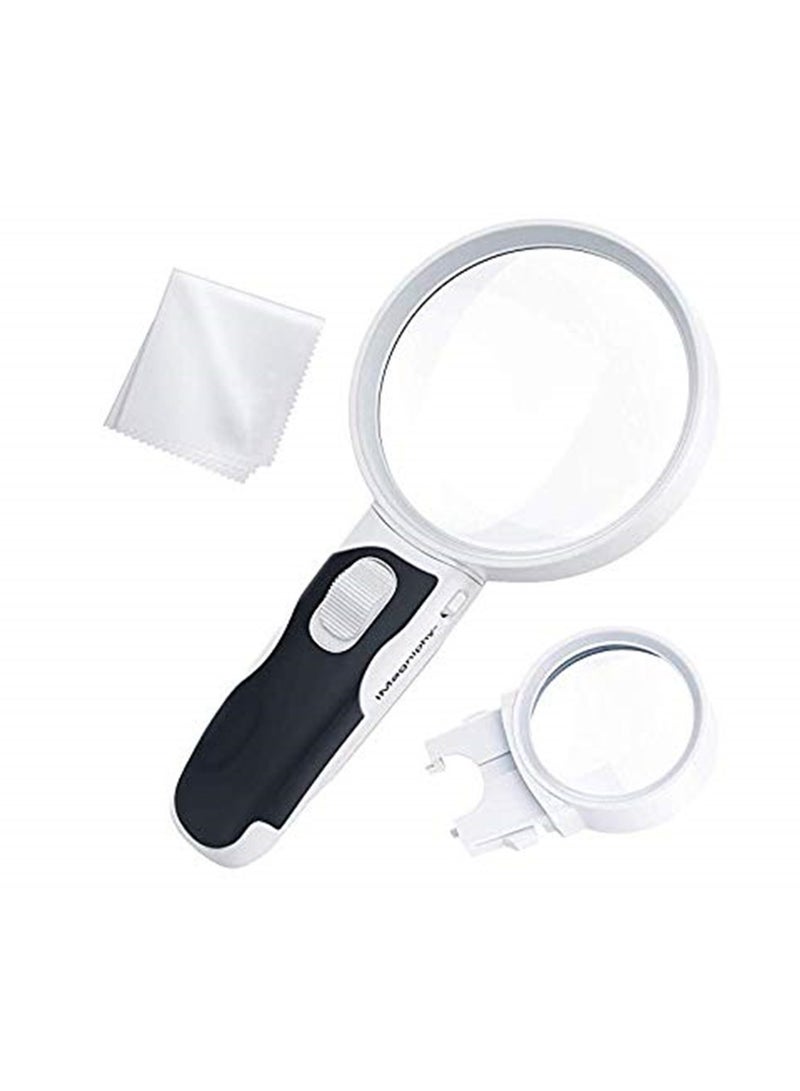 LED Magnifier 10X 5X Illuminated 2 Lens Set Handheld Magnifying Glass with Lights Gift for Parents - Image 1