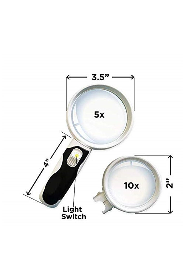 LED Magnifier 10X 5X Illuminated 2 Lens Set Handheld Magnifying Glass with Lights Gift for Parents - Image 2