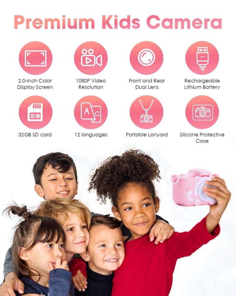 SUPERUS Kids Digital Video Camera for 3-12 Years Old - HD Selfie Camera, Christmas Birthday Gift for Girls Boys - 32G SD Card Included (Pink) - Image 2