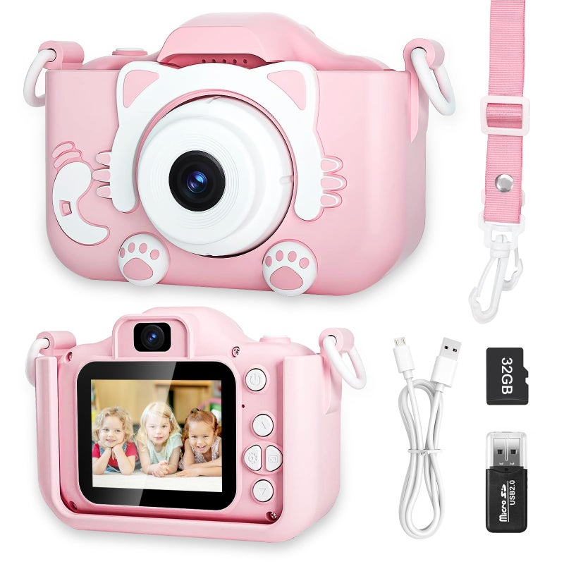 SUPERUS Kids Digital Video Camera for 3-12 Years Old - HD Selfie Camera, Christmas Birthday Gift for Girls Boys - 32G SD Card Included (Pink) - Image 1