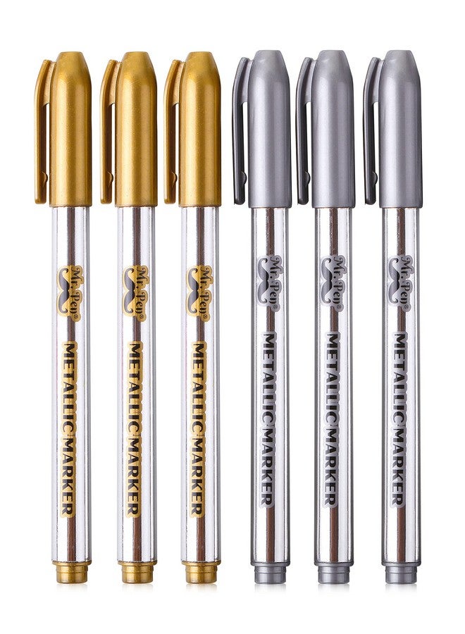 Mr. Pen - Metallic Paint Markers, 6 Pack, Silver And Gold, Silver Paint Marker, Gold Ink Pen, Silver Pen, Silver Markers Permanent Metallic, Silver Ink Pen, Gold Metallic Marker, Gold Marker, Gold Pen  - Image 1