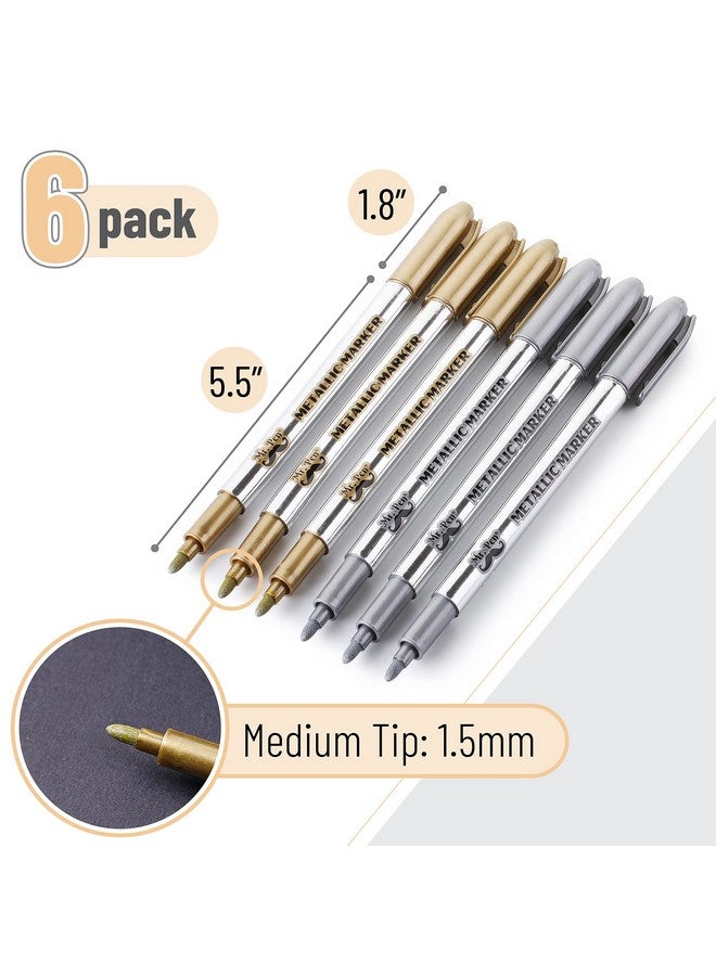 Mr. Pen - Metallic Paint Markers, 6 Pack, Silver And Gold, Silver Paint Marker, Gold Ink Pen, Silver Pen, Silver Markers Permanent Metallic, Silver Ink Pen, Gold Metallic Marker, Gold Marker, Gold Pen  - Image 2