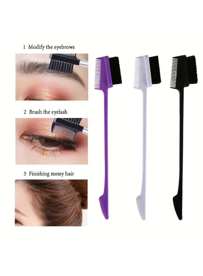 قطعتان مجموعة فرشاة الحواجب الأرجوانية مع مشط مزدوج لتطبيق صبغة شمع الشعر للسفر - Image 2
