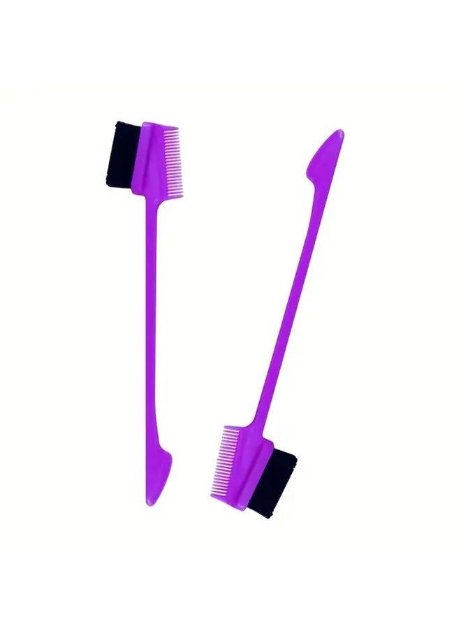 قطعتان مجموعة فرشاة الحواجب الأرجوانية مع مشط مزدوج لتطبيق صبغة شمع الشعر للسفر - Image 1