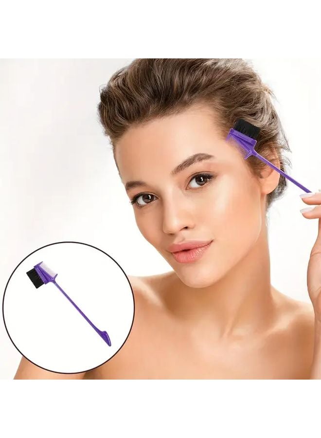 قطعتان مجموعة فرشاة الحواجب الأرجوانية مع مشط مزدوج لتطبيق صبغة شمع الشعر للسفر - Image 4