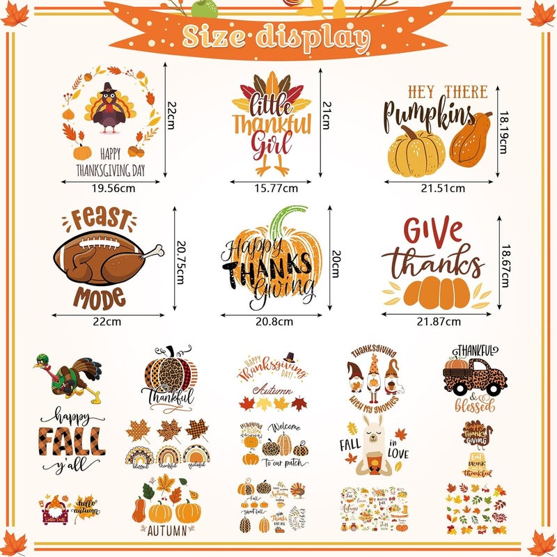 Pajean Pajean 21 Sheets Fall Iron on Transfers Thanksgiving Heat Transfer Vinyl Autumn Iron on Vinyl Ready to Press for DIY Craft Clothes Shirts Bags Pillows Hat  - Image 2
