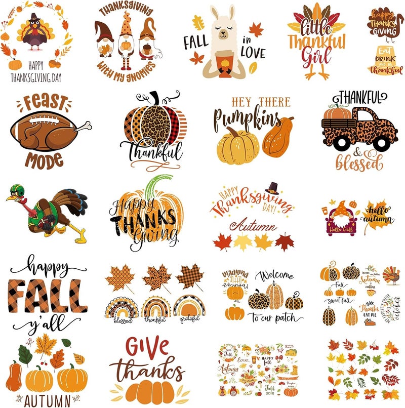 Pajean Pajean 21 Sheets Fall Iron on Transfers Thanksgiving Heat Transfer Vinyl Autumn Iron on Vinyl Ready to Press for DIY Craft Clothes Shirts Bags Pillows Hat  - Image 1