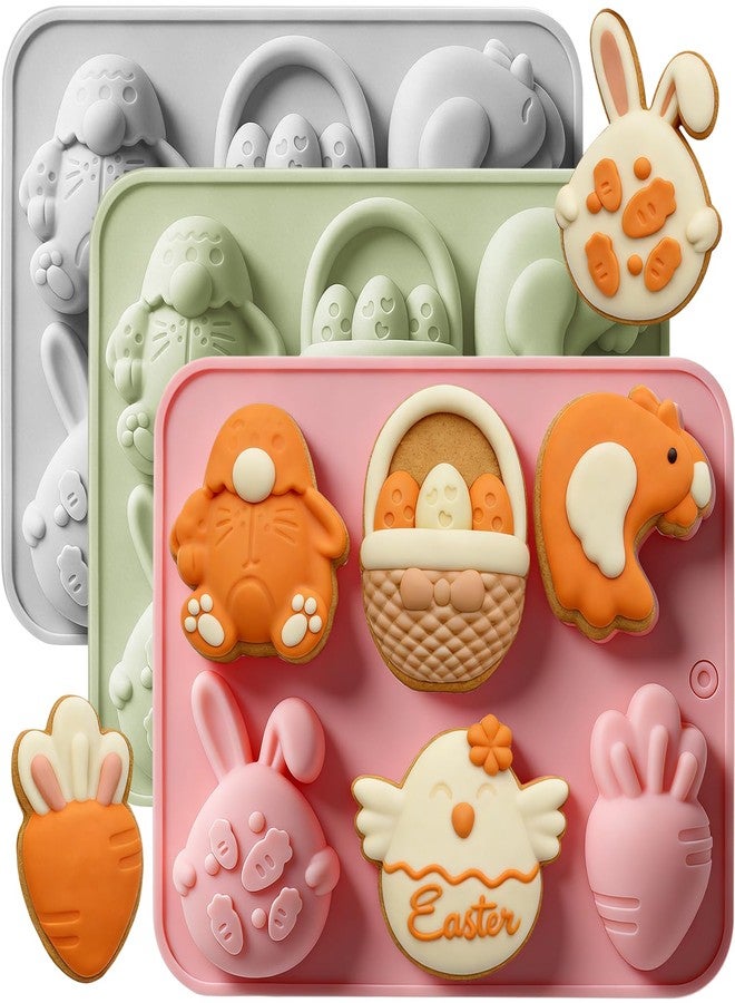 ANSEE 3Pack Easter Silicone Molds, 3D Bunny Carrot Egg Shapes Easter Chocolate Molds for Candy, Soap, Jelly, Ice Cube Cake Decoration - Image 1