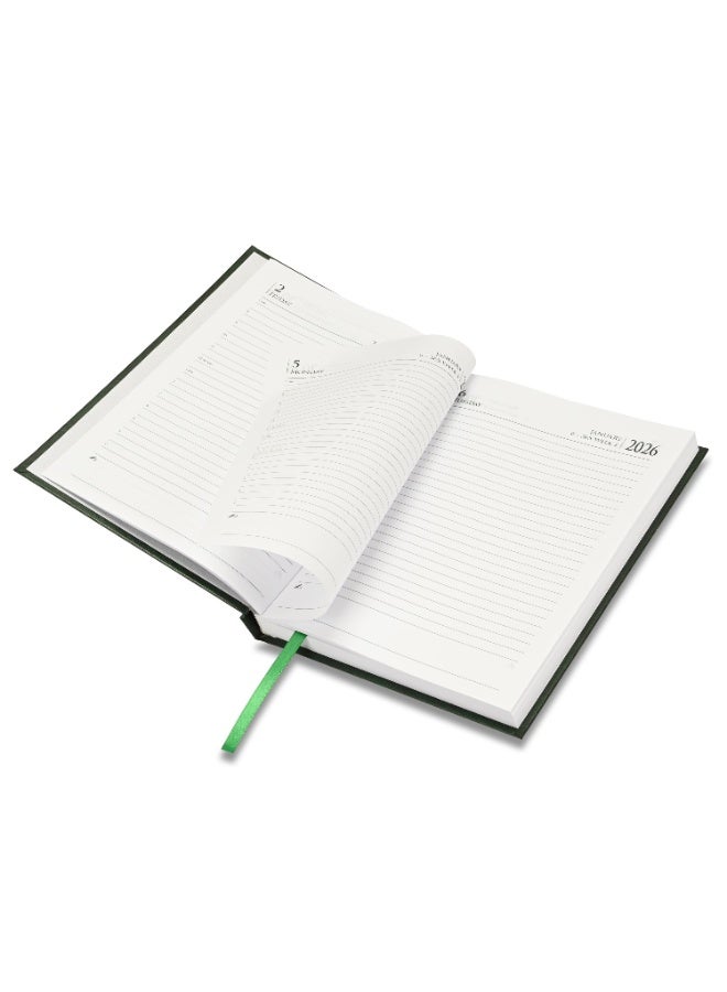FIS 2026 Diary, A5 Size Diary(148x210mm), Hard Cover Vinyl Materials, Saturday & Sunday Combined, English, 60gsm White Paper, Green Color-FSDI90E26GR - Image 4