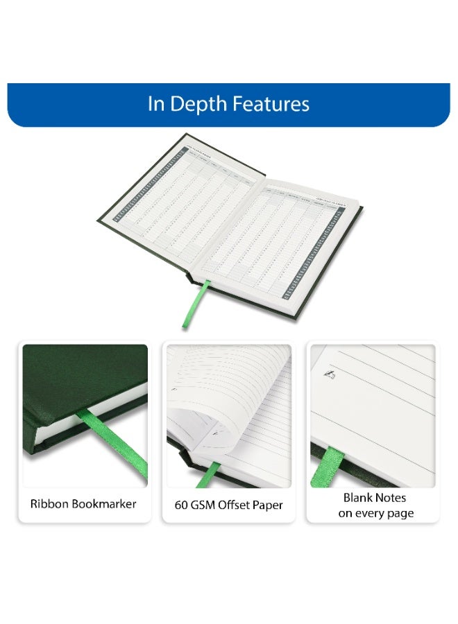 FIS 2026 Diary, A5 Size Diary(148x210mm), Hard Cover Vinyl Materials, Saturday & Sunday Combined, English, 60gsm White Paper, Green Color-FSDI90E26GR - Image 5